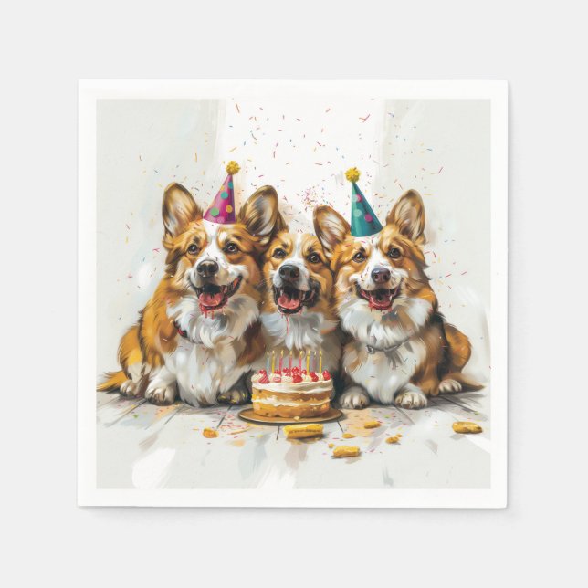 Birthday Pembroke Welsh Corgi Hunde Serviette (Vorderseite)