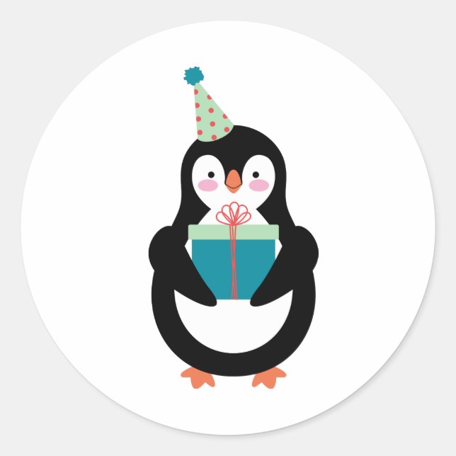 Birthday Penguin Runder Aufkleber (Vorderseite)