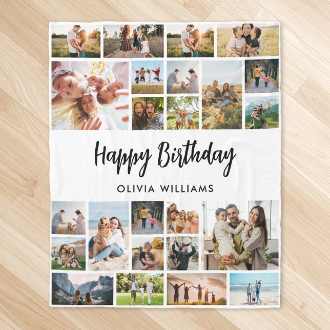 Birthday Personalized 24 Photo Collage Fleecedecke (Von Creator hochgeladen)