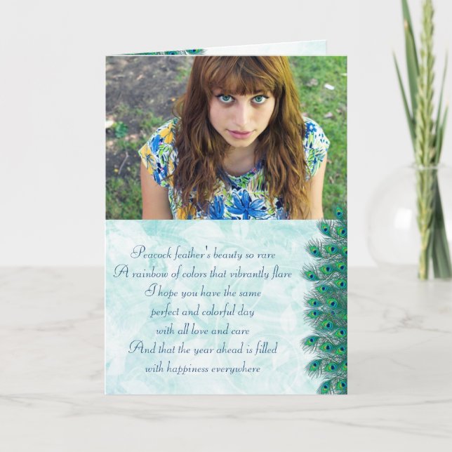 Birthday Pfau Feathers Fotokarten Karte (Vorderseite)