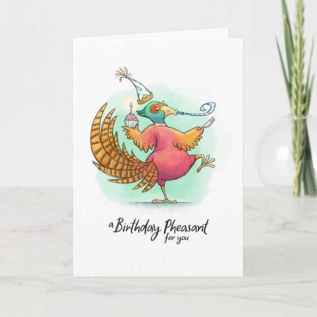 Birthday Pheasant Puppenkarte Karte (Vorderseite)