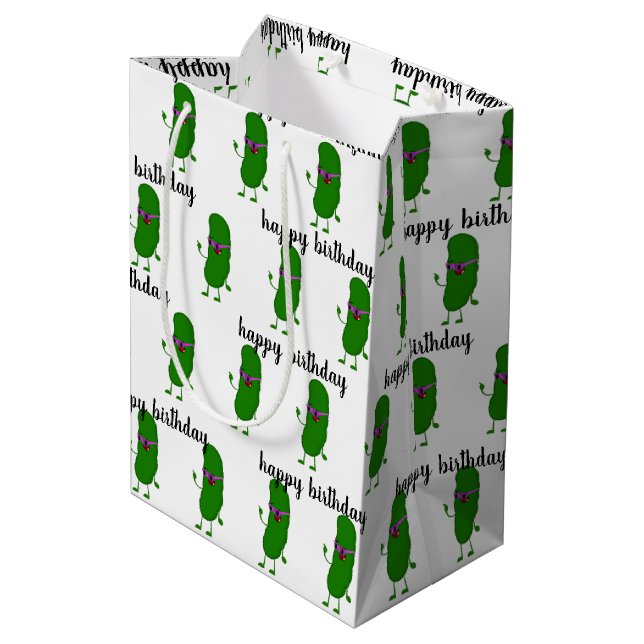 Birthday Pickle mit rosa Brille Mittlere Geschenktüte (Rückseite Schrägansicht)