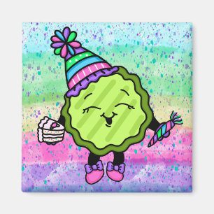 Birthday Pickle   Rosa und Lila Geburtstagshut Magnet