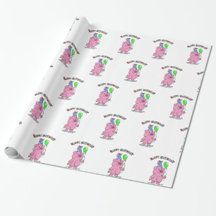 Birthday Pig Cartoon   Hintergrundfarbe auswählen Geschenkpapier