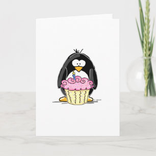 Birthday Pinguin mit Cupcake Karte