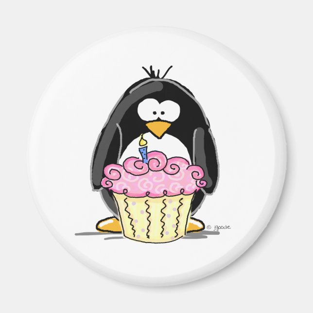 Birthday Pinguin mit Cupcake Magnet (Vorne)