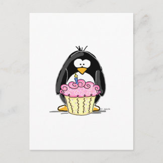 Birthday Pinguin mit Cupcake Postkarte