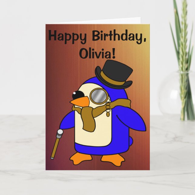 Birthday Pinguin Tanned Leather Brown individuell  Karte (Vorderseite)