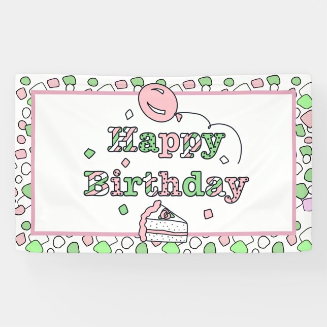 Birthday Pink and Green Girl's Banner (Horizontal)