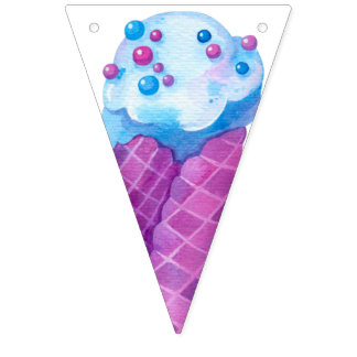 Birthday Pink Blue Ice Creme Cones Party Wimpelkette