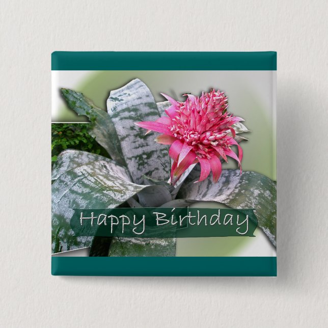 Birthday Pink Bromeliad Button (Vorderseite)