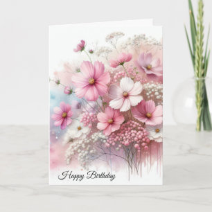 Birthday Pink Cosmos Bouquet Karte