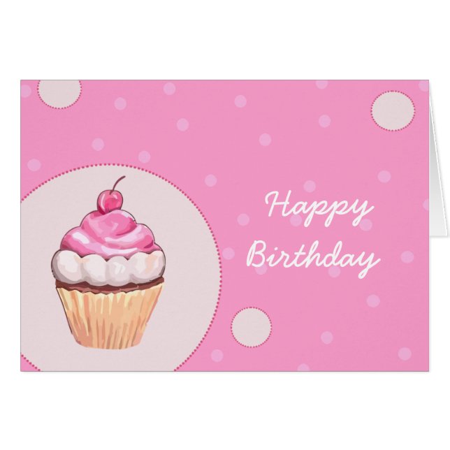 Birthday Pink Cupcake Happy Birthday Card (Vorderseite (Horizontal))