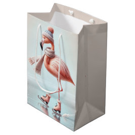 Birthday Pink Flamingo Ice Skater Mittlere Geschenktüte