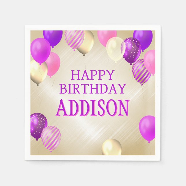 Birthday Pink Gold Balloons Serviette (Vorderseite)