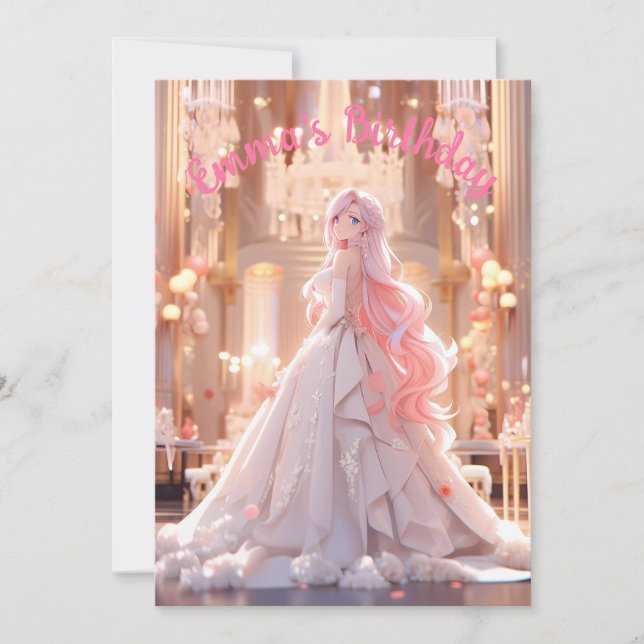 Birthday Pink Hair Princess in White Ballgown Einladung (Vorderseite)