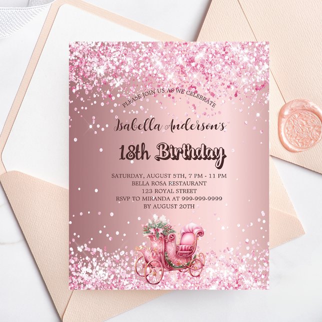 Birthday Pink Kutsche Glaze Budget Einladung Flyer (Von Creator hochgeladen)