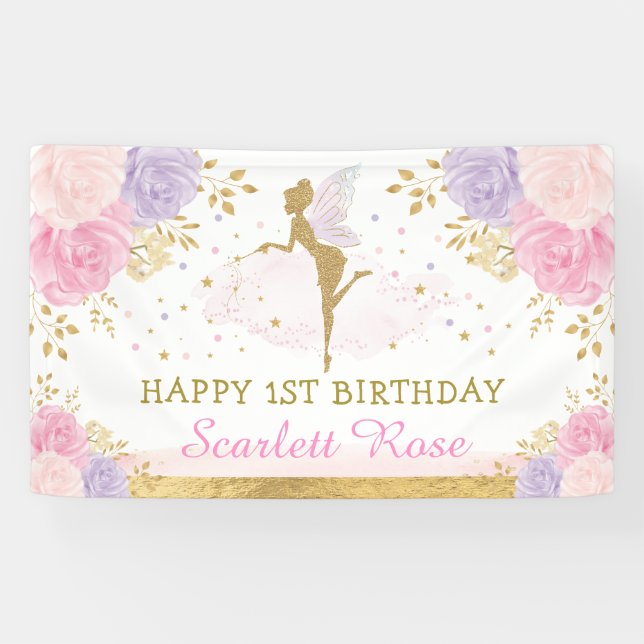 Birthday Pink Lila Gold Magisches Party Banner (Horizontal)