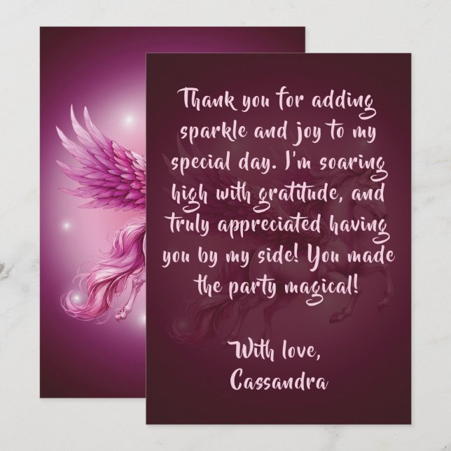 Birthday Pink Pegasus Fantasy Design Dankeskarte (Vorne/Hinten)