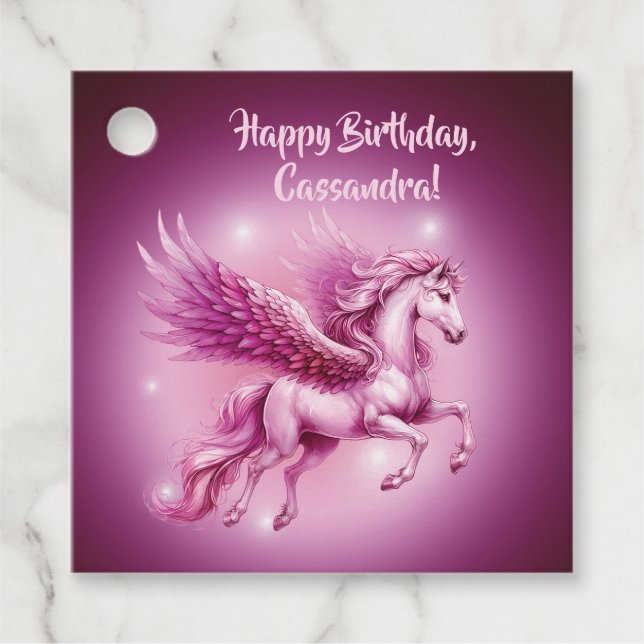 Birthday Pink Pegasus Fantasy Design Geschenkanhänger (Vorderseite)