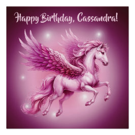 Birthday Pink Pegasus Fantasy Design Glossy Poster