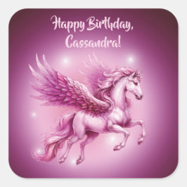 Birthday Pink Pegasus Fantasy Design Quadratischer Aufkleber