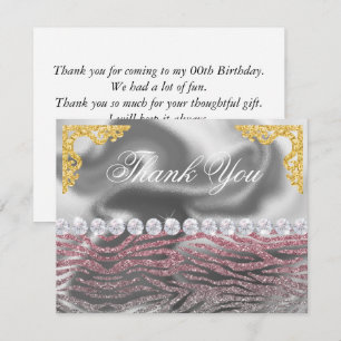 Birthday Pink Silver Zebra Print Glitzer Vielen Da Dankeskarte