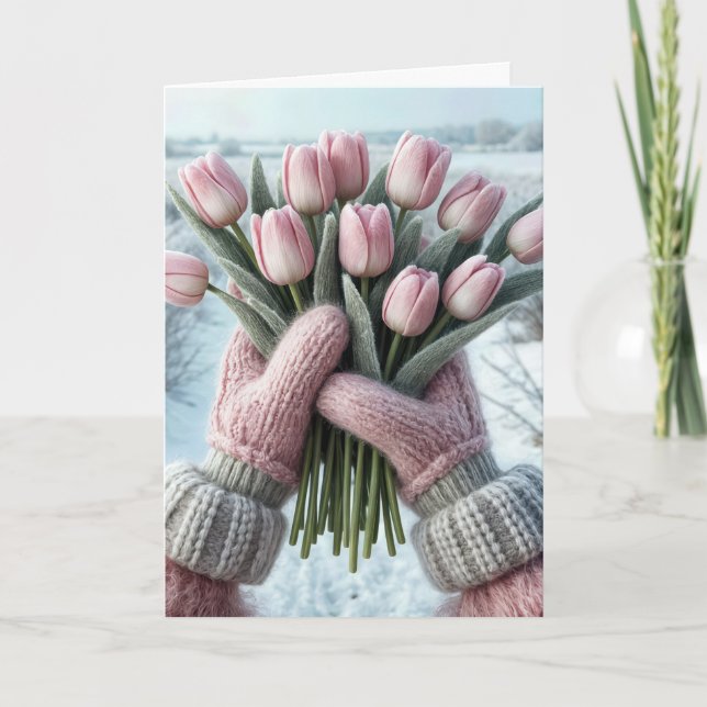 Birthday Pink Tulip Bouquet Karte (Vorderseite)