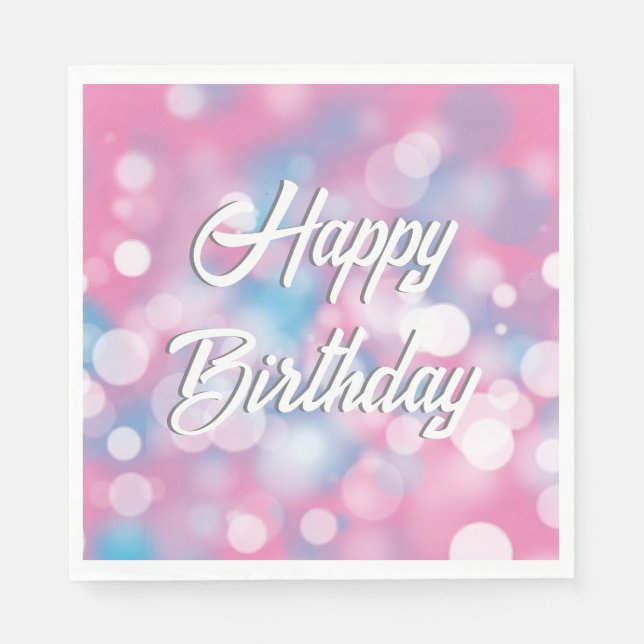 Birthday Pink und Aqua Bokeh Party Lights Serviette (Vorderseite)