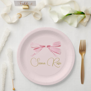 Birthday Pink Watercolor Bow Niedlich Pappteller