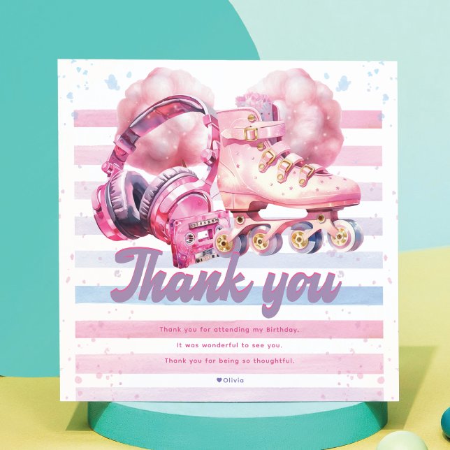 Birthday Pink Watercolor Roller Blade Dankeskarte (Von Creator hochgeladen)