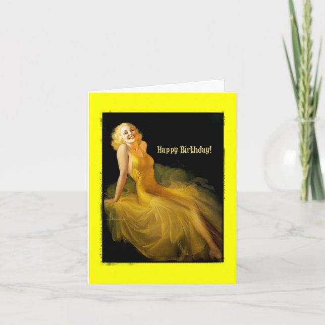 Birthday Pinup in Gelb Karte (Vorderseite)