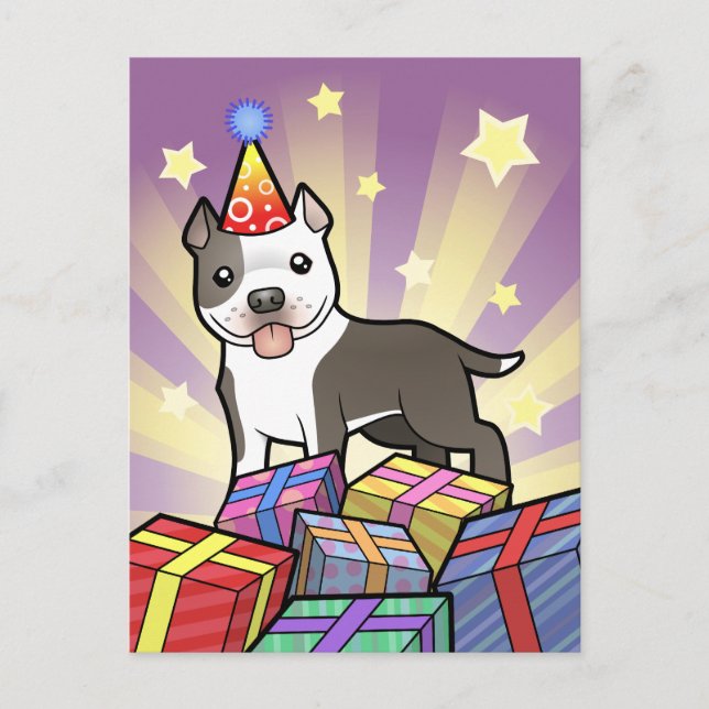 Birthday Pitbull / American Staffordshire Terrier Postkarte (Vorderseite)