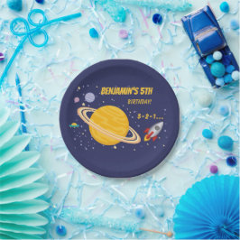 Birthday Planets & Rocket Ship in Outer Space Pappteller