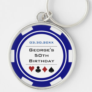 Birthday Poker Chip Vegas Theme Navy Blue White Schlüsselanhänger