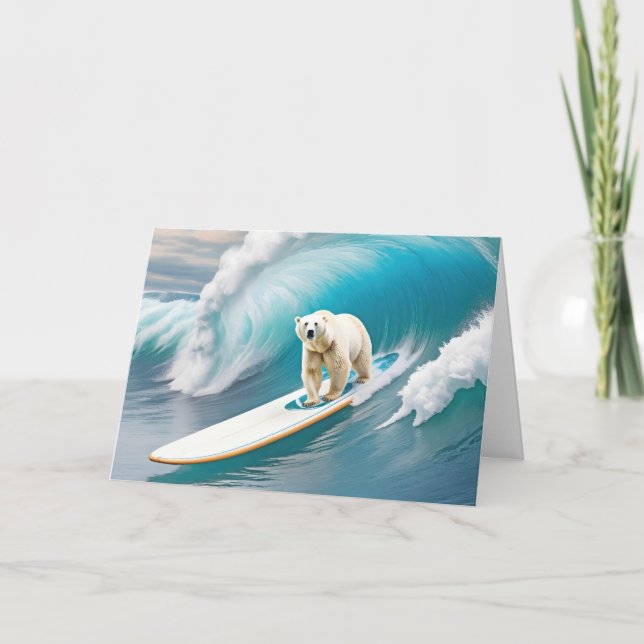Birthday Polar Bear auf einem Surfbrett Karte (Vorderseite)