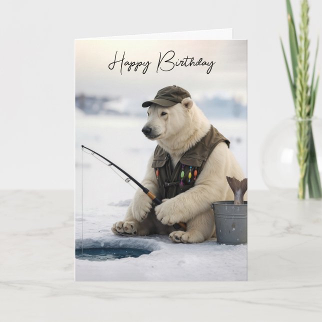 Birthday Polar Bear Ice Fishing Karte (Vorderseite)