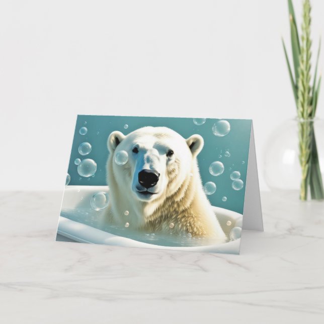 Birthday Polar Bear in Buble Bath Karte (Vorderseite)