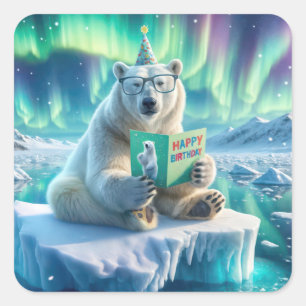 Birthday Polar Bear On the Iceberg Quadratischer Aufkleber