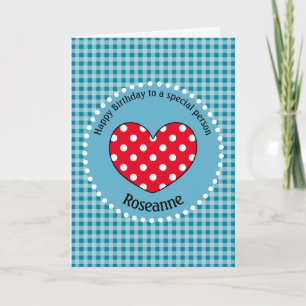 Birthday Polka Dot Liebe Heart Gingham Personalisi Karte