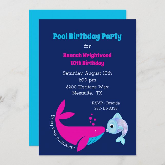 Birthday Pool Party farbenfroh Einladung (Vorne/Hinten)