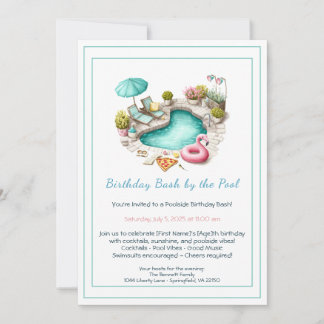 Birthday Pool Party Invitation with Cocktails  Einladung