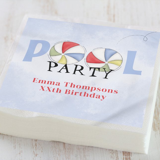 Birthday Pool Party Summer Fun Niedlich Beach Ball Serviette (Von Creator hochgeladen)