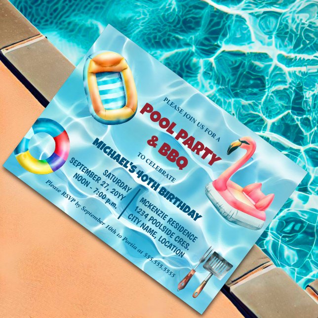 Birthday Pool Party und GRILLEN Einladung (Celebrate in style with a pool and BBQ birthday party! Customize the template for a fun-filled day. )