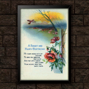 Birthday Poppies Vintag 1920 Poster