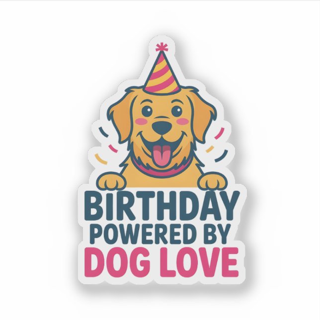 Birthday Powered by Dog Love Illustration Aufkleber (Vorderseite)