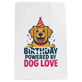 Birthday Powered by Dog Love Illustration Mittlere Geschenktüte