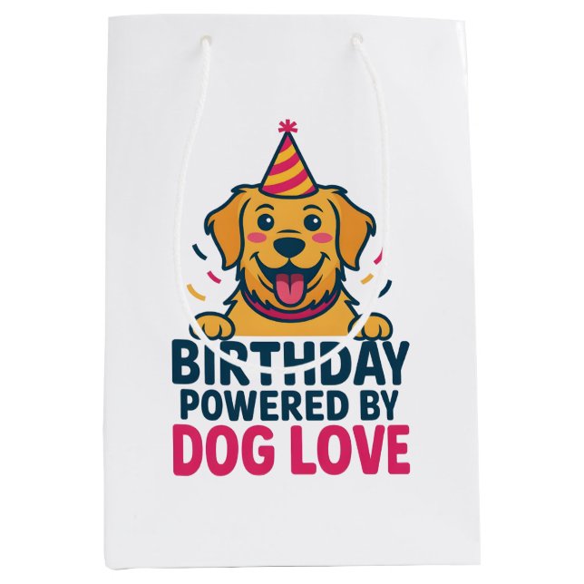 Birthday Powered by Dog Love Illustration Mittlere Geschenktüte (Vorderseite)