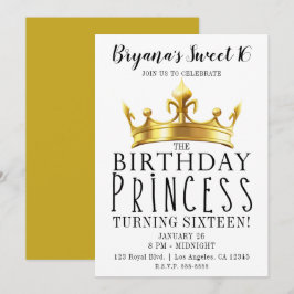 Birthday Princess Gold Crown Tiara Sweet 16 Party Einladung