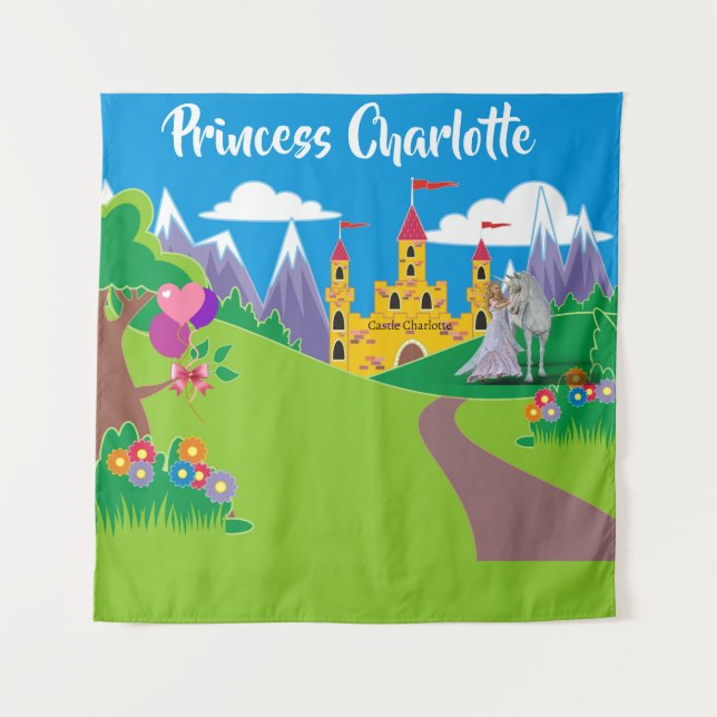 Birthday Princess Name Party Selfie Foto Unicorn Wandteppich (Vorderseite (Horizontal))